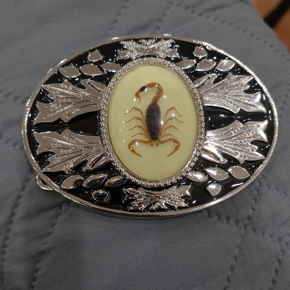 Vintage antique Luminous Stone Real Scorpion Belt Buckle